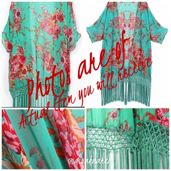 FRINGE KIMONO Green Floral Swim - Picture 10 of 11